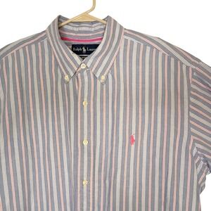 Ralph Lauren Oxford Shirt Mens XL Classic Fit Blue Pink Striped Button Down Pony